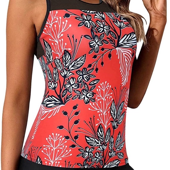 YONIQUE modest Tankini swim racerback top w built in bra w back clasp NWT - Picture 3 of 8